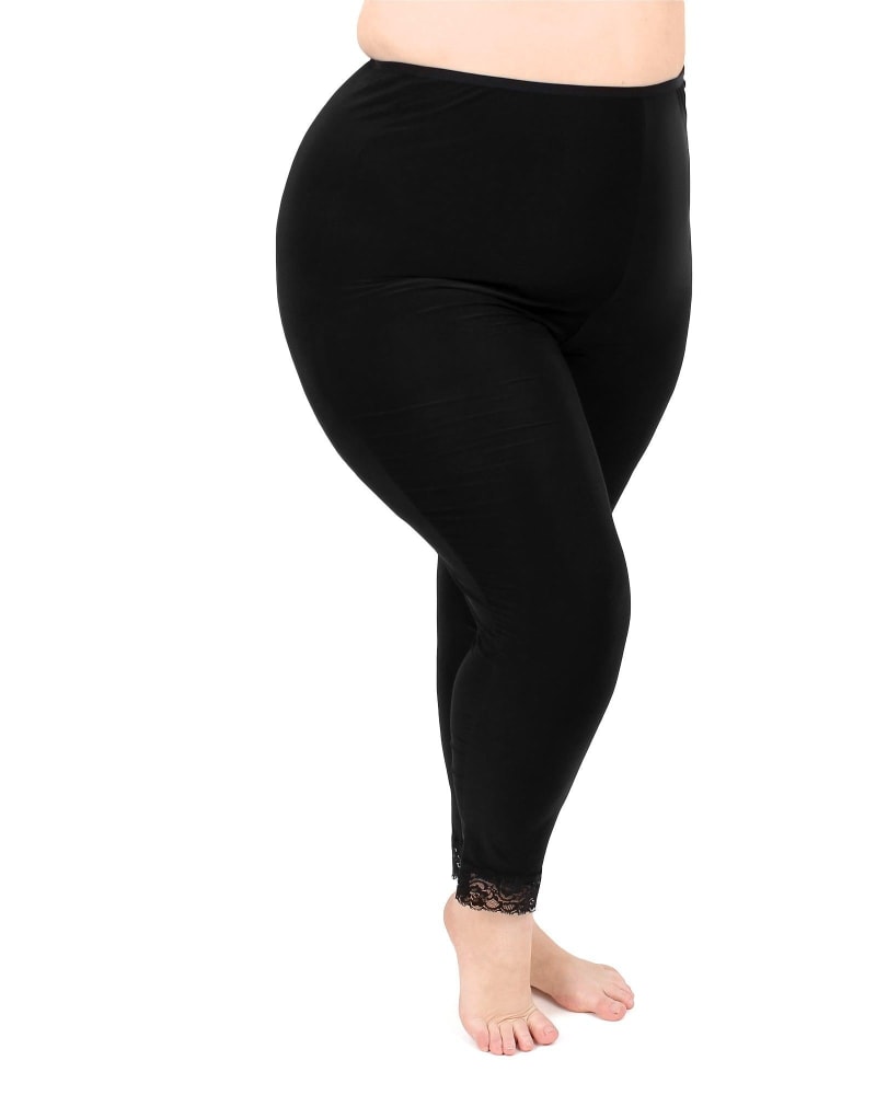 Front of a model wearing a size 2X Lucy Long Underwear Legging in Berry by Undersummers. | dia_product_style_image_id:243532
